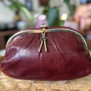 Vintage Sabiha Leather Boutique Burgundy Frame Clutch
